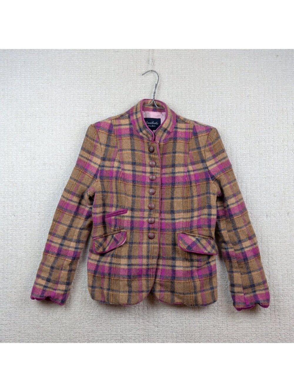 Bariloche Tartan Plaid Wool Military Button Up Jacket Wom Sz 44 FR Dark Academia